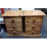 Pair of Solid Pine Three Drawer Bedside Cabinets