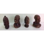 4 x Carved Treen African Heads