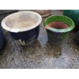 2x Glazed Garden Planters - 1x A/F