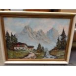 Framed Oil on Canvas by Marko Mavrovich - Alpine Scene of Tiroler Tirol