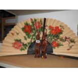 Pair of African Ornaments and 2x Fans