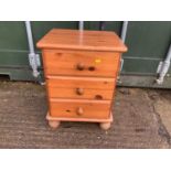 Pine Three Drawer Bedside