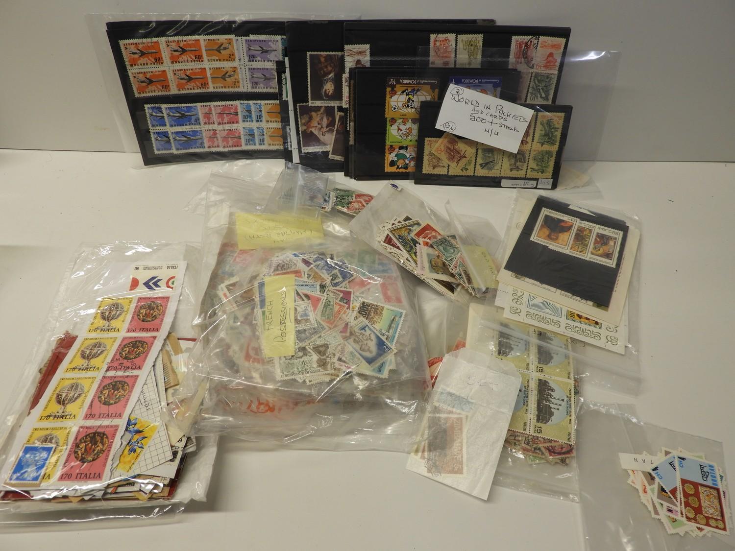 Box of Stamps - World in Packets and on Cards - M/U - 500+ Stamps