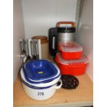 Enamel Dishes and Plastic Storage etc