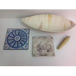 Crown Devon Dish, 2x Tiles and Metal Bell Pull