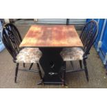 Table and 2x Wheel Back Chairs