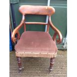 Wooden Carver Chair with Upholstered Seat on Casters
