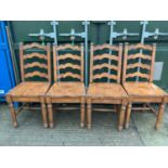 4x Stained Pine Chairs with Shaped Seats