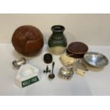 Old Leather Football, West German Vase and Ashtray etc