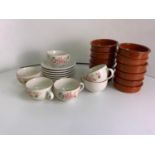 Hedge Rose Cups and Saucers and Terracotta Ramekins