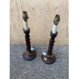 Pair of Oak Barley Twist Lamps - Laura Ashley