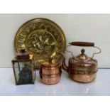 Brass Charger, Copper Kettle and Tea Caddy etc