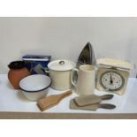 Kitchen Electricals, Enamelware, Barum Jug and Butter Pats etc