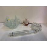 Glassware - Jelly Mould, Rolling Pin etc