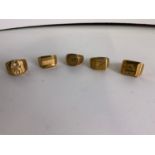 5x Yellow Metal Signet Rings