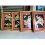 Set of 4x Oriental Watercolours in Bamboo Frames