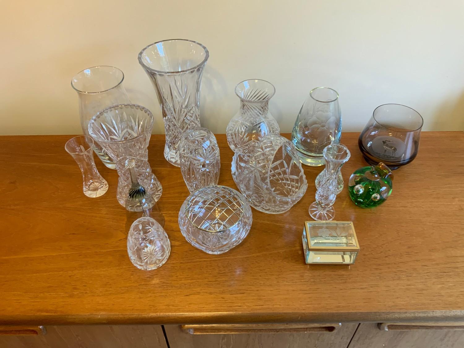 Cut Glass Vases, Paperweight etc