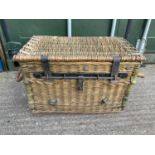 Antique Tin Lined Wicker Basket with Metal Closure - 65cm W x 38cm D x 45cm H