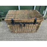 Antique Tin Lined Wicker Basket with Metal Closure - 65cm W x 38cm D x 45cm H