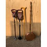 2x Shooting Sticks, Warming Pan etc