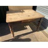 Victorian Pine Kitchen Table with Single Drawer - 122cm W x 92cm D x 73cm H