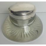 Large Silver Lidded Inkwell - Birmingham 1903 - NB: Flaw in Glass