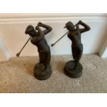 Pair of Metal Golfing Figures - 24cm