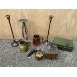 Brassware - Candle Holders, Cash Tin - No Key and Bell Pull etc