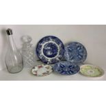 2x Decanters, Blue and White China etc