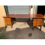 Large Oak Twin Pedestal Desk - 215cm W x 85cm D