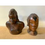 2x Wooden African Heads