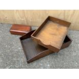 2x Wooden Filing Trays and Wooden Jewellery Box