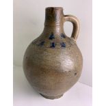 Early German Westerwald Salt Glaze Jug with Impressed and Cobalt Blue Splashed Decoration - 33cm