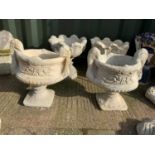 Pair of Decorative Urn Concrete Planters - 45cm High x 33cm Wide