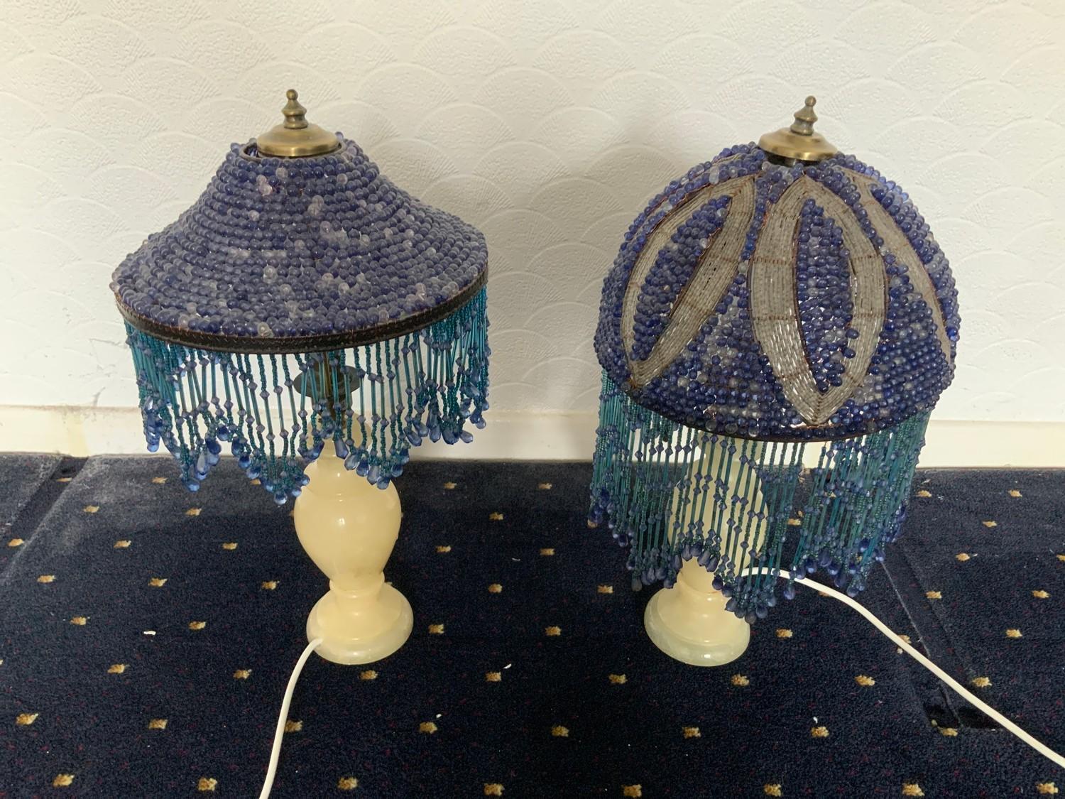 Onyx Lamps with Beaded Shades