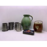 Pewter Tankards, Biscuit Barrel etc