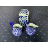 Blue and White China - 2x Jugs and Lidded Pot