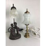 Kitsch and Brass Lamp with Glass Shades