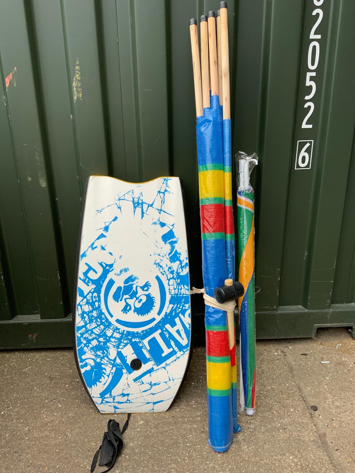 Windbreak, Mallet, Parasol and Body Board