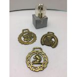 3x Horse Brasses and Trinket Box (Damage to Ear)