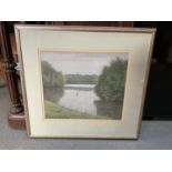 Framed Watercolour - Fishing Scene - Visible Picture 37cm x 33cm