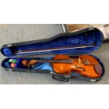 Violin in Case with Bow - Overall Length 59cm