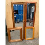 4x Pine Framed Mirrors