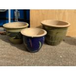 3x Glazed Garden Planters