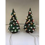 2x Illuminated Ceramic Christmas Trees - Boxed - Seen Working - 24cm High