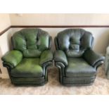 Pair of Green Leather Reclining Armchairs by Thomas Lloyd