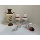 Torrington Crystal Shoe, Glass Dolphin and Urns etc