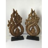 Pair of Treen Dragons on Stands