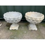 Pair of Large Concrete Garden Pedestal Planters