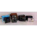 Box Brownie Camera, Praktica Sport Binoculars and 2x Cameras